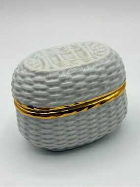 Vintage P Pastaud Limoges Basket Weave Porcelain Trinket Box Gold Gilt